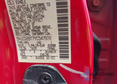 2000 Nissan Xterra Se/Xe from USA, damaged, VIN 5N1ED28T7YC547972